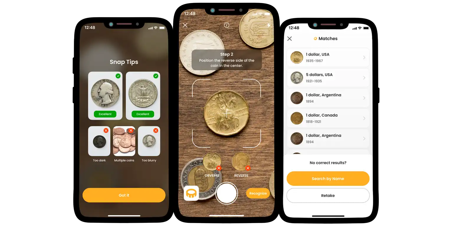 A screen from the Coin ID Scanner app.
